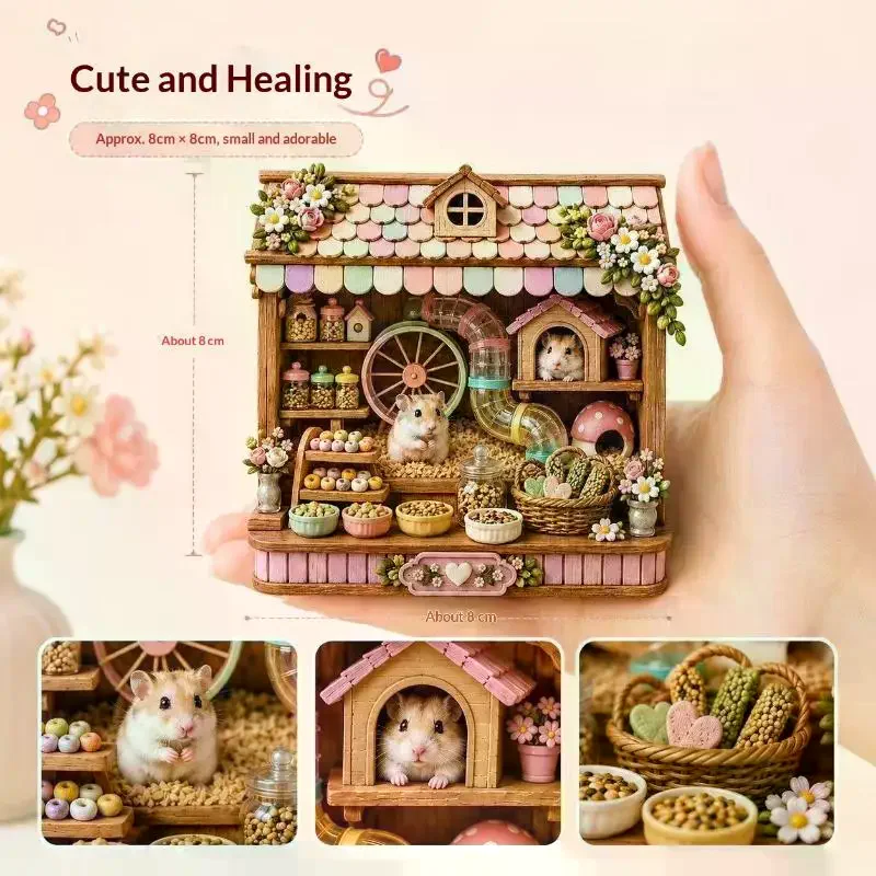 Miniature Flower Shop Ornament And Lovely Cat Fridge Magnet For Desktop Decor And Gifting To Flower Lover Supply For Daily Use