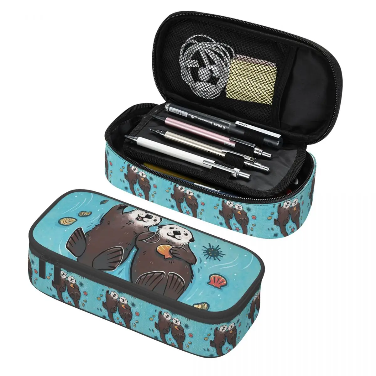 Cute Otter In The Water Pattern Pencil Cases Pen Holder Storage Stationery Supplies Big Capacity Pen Box Pencil Bag for Students