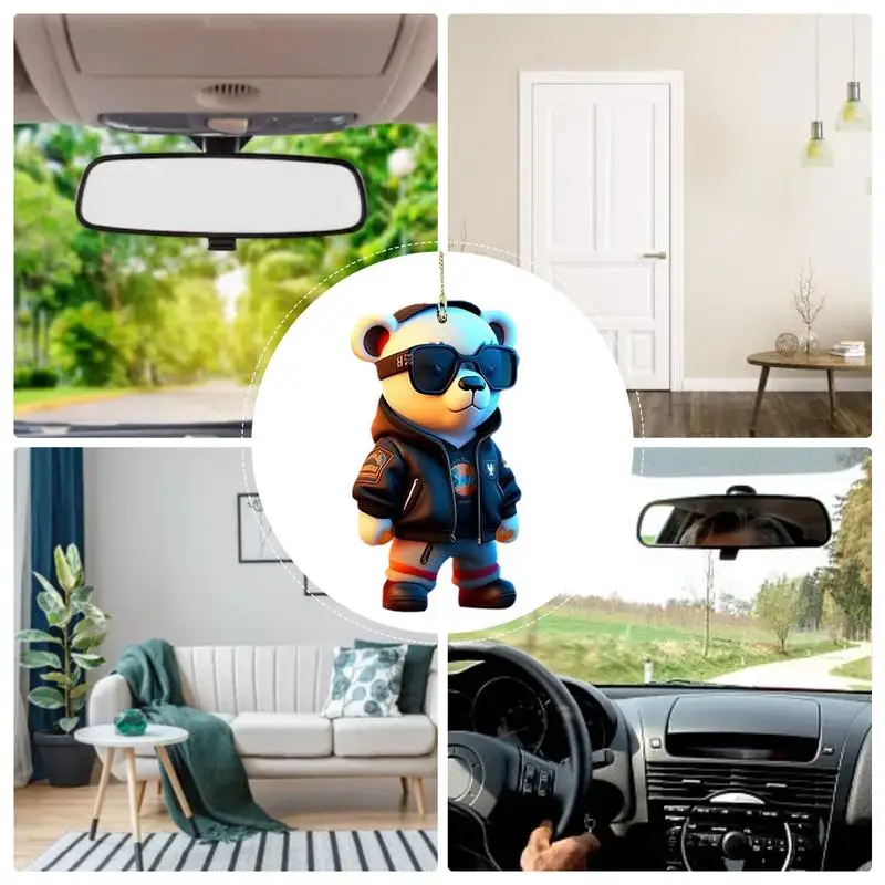 Bear Car Rear View Ornaments Automotive Rear View Mirror Pendant Cute Bear Car Hang Ornament Lucky Charm For Car Interior