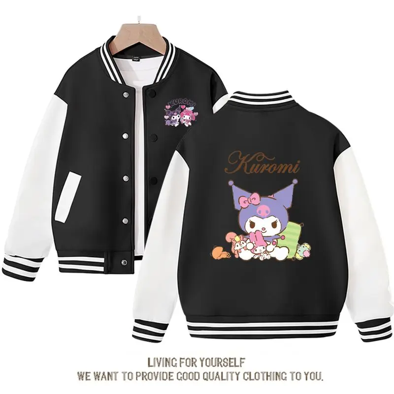 Uniforme Kawaii Anime Beisebol para meninas, Kuromi Sanrioed, casaco esportivo dos desenhos animados, tops casuais, roupas infantis, presente de aniversário, primavera e outono