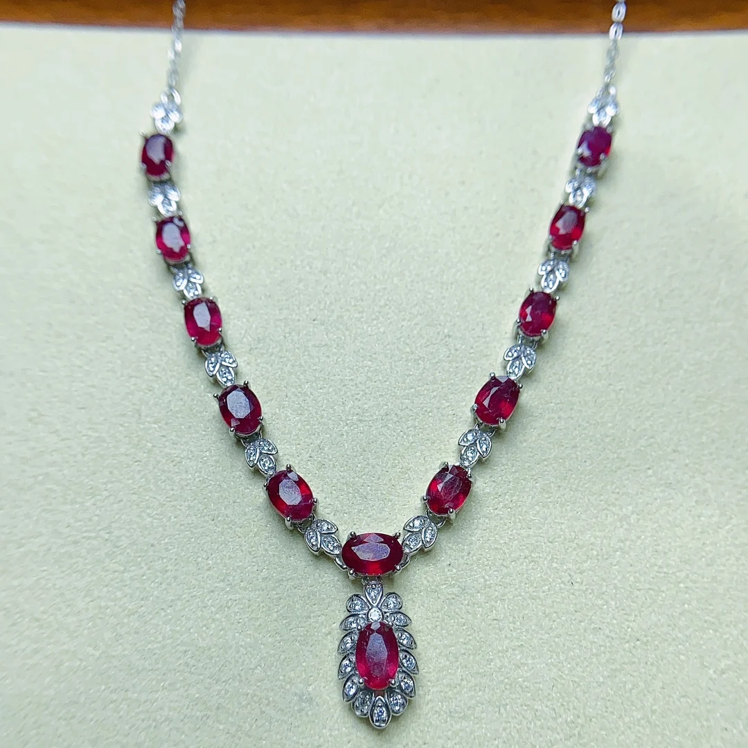 FS S925 Sterling Silver Inlay4*6 Natural Ruby Fine Fashion Luxury Necklace Weddings Jewelry for Women With Certificate MeiBaPJ