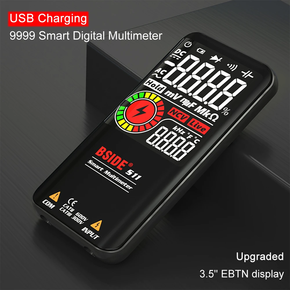 Smart 9999 EMF Multitester DC AC Voltage Capacitor Ohm Diode Live Electric Tester USB charg BSIDE Profesional Digital Multimeter - view 3