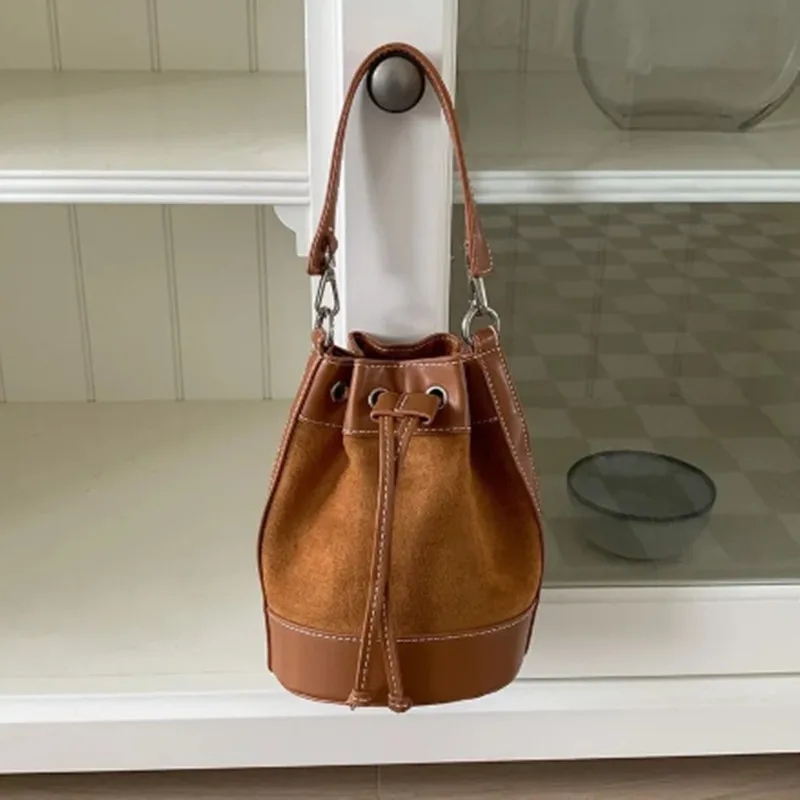 

Casual Women Handbag High Quality PU Leather Draw Bucket Shoulder Bag Small Japan Style 2024 New Ladies Messenger Crossbody Bag