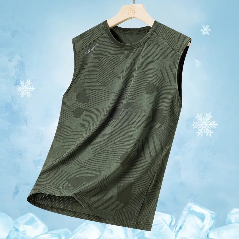 

Summer Ice Silk T-Shirt Men's Camouflage Quick-Dry Stretch Outdoor Sports Lightweight Casual Sleeveless Customized Jersey
