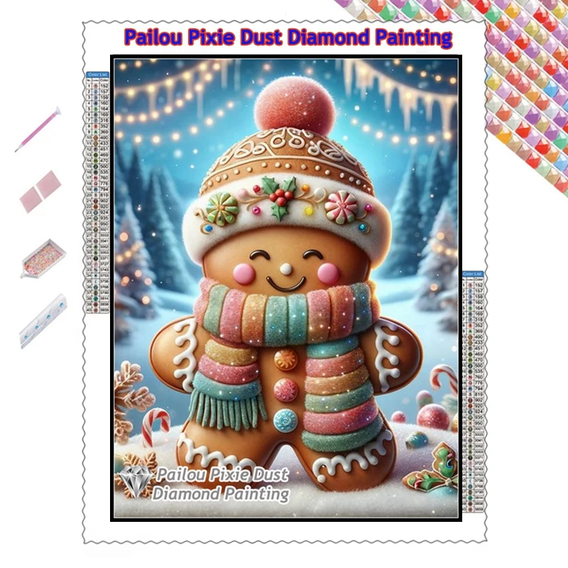 Christmas Gingerbread Man And House AB Diamond Painting Classical Holiday Food Decor Art Mosaic Cross Stitch Hand Gift