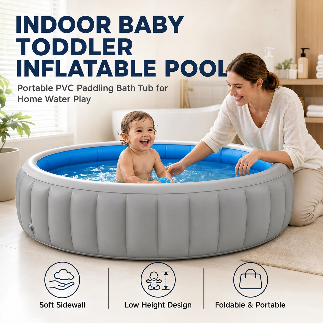 Soft Indoor Kids Inflatable Pool PVC Baby Bath Tub with Anti Slip Bottom and Easy Drain