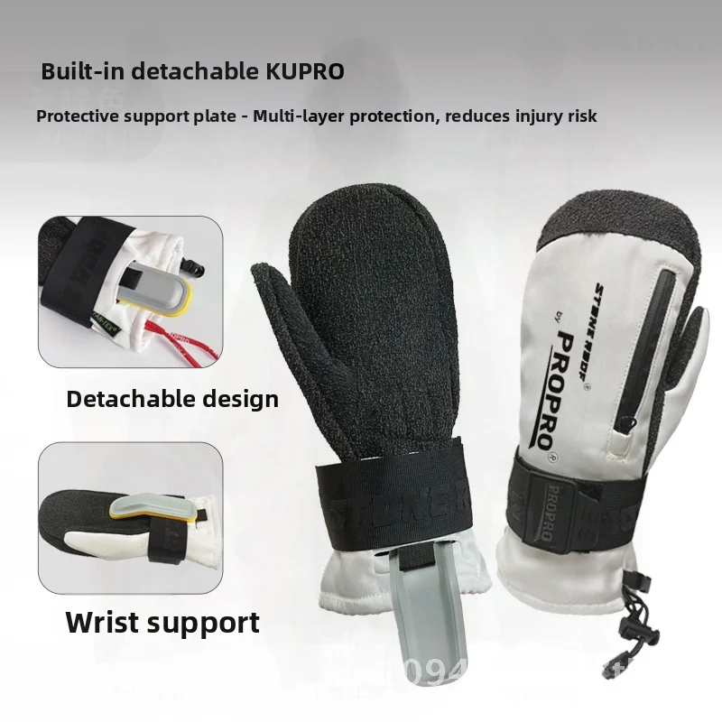 قفازات PROPRO كيفلر للتزلج للبالغين مقاومة للاهتراء ومقاومة للماء وشاشة لمس دافئة متوافقة مع واقي المعصم بخمسة أصابع