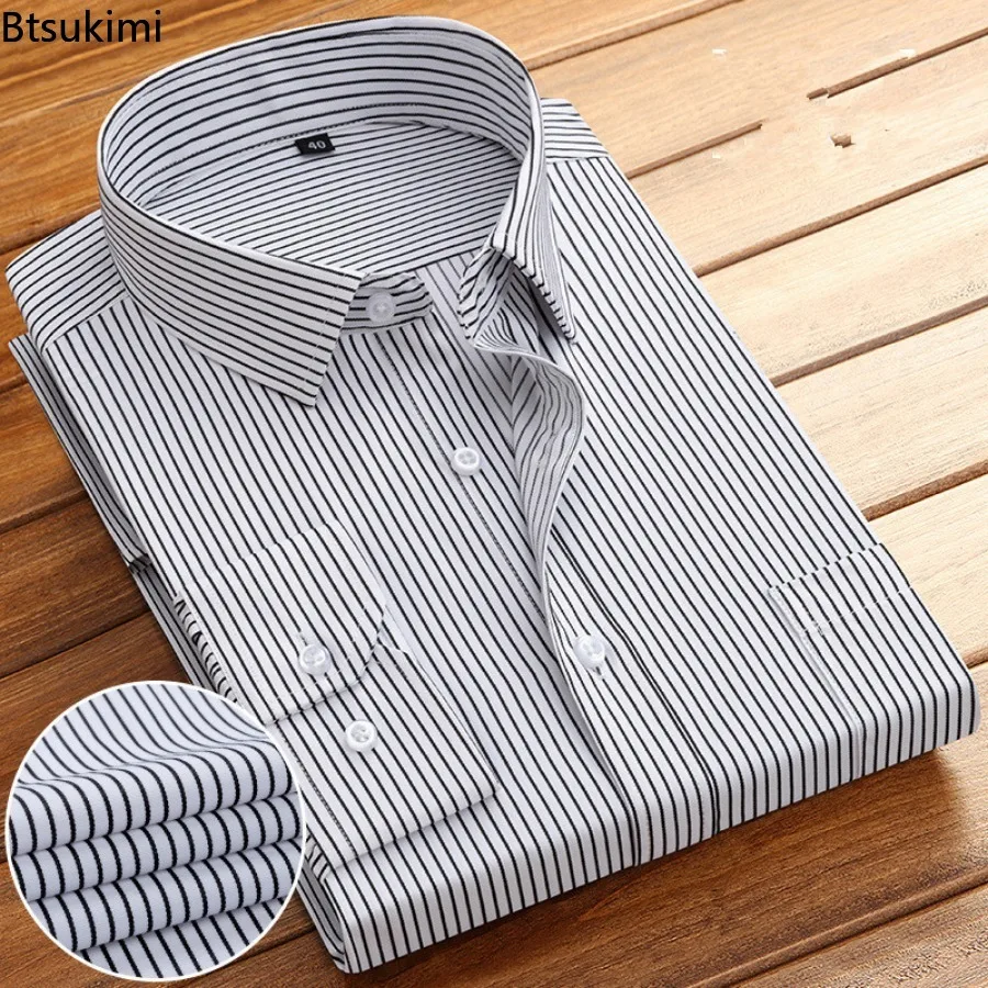 High-end Men's Long Sleeve Office Business Dress Shirts Solid Classic Single-breasted Suit Shirt Men Party Social Formal Clothes