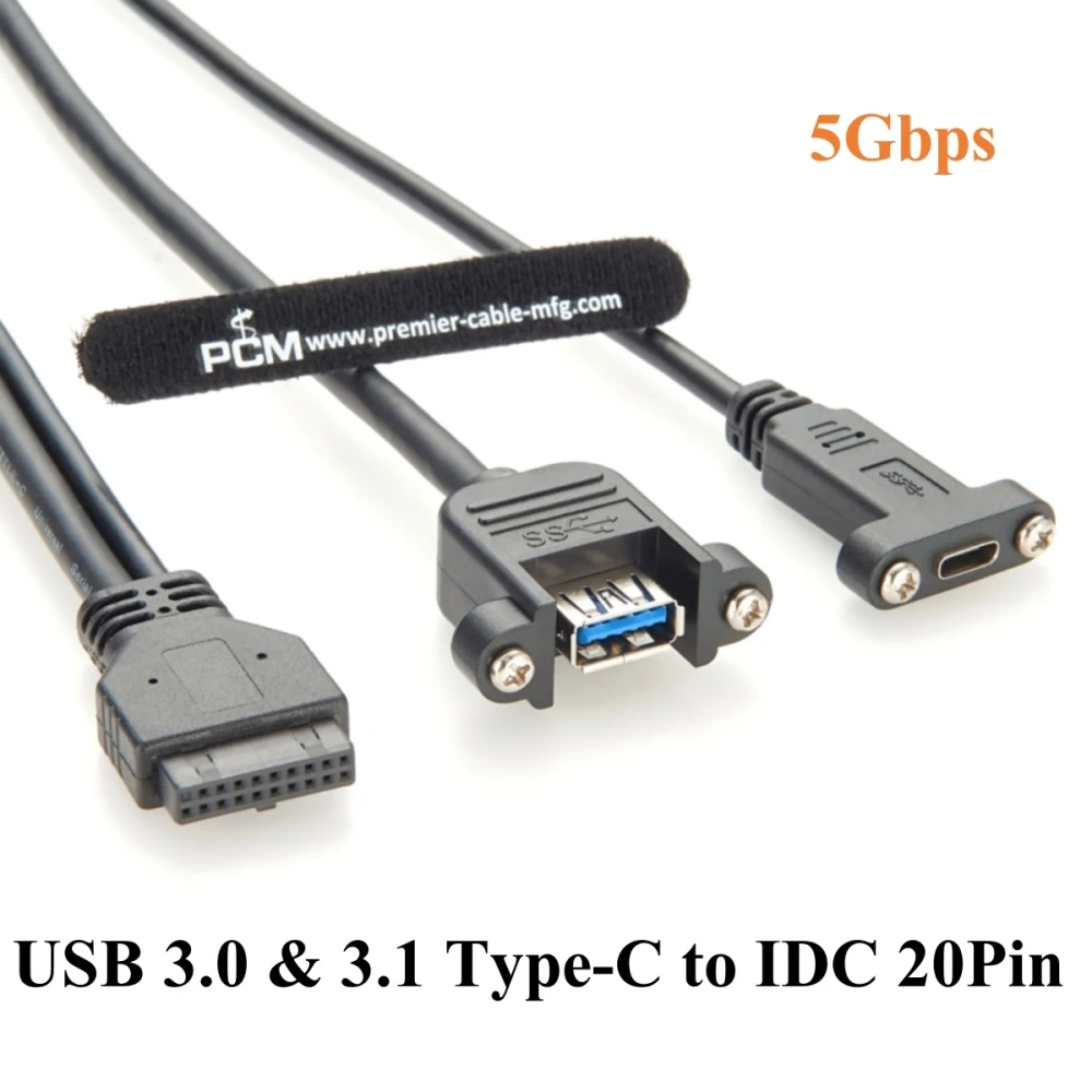 Dual USB 3.0 & 3.1 Type-C Female to Motherboard IDC 20Pin Header Cable Screw Mount USB 3.0 Front Panel to Mainboard Y Splitter