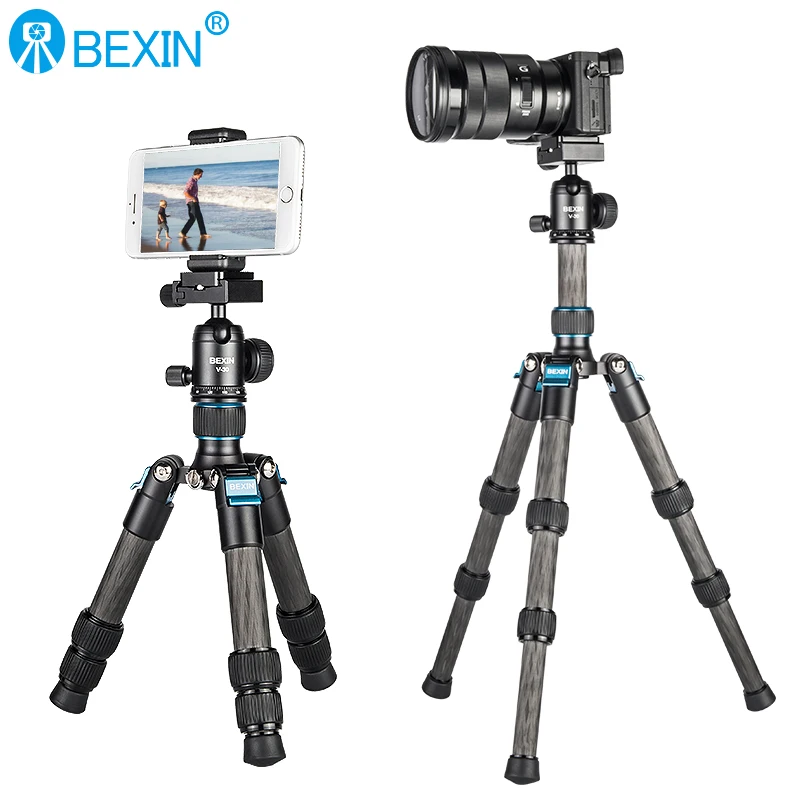 Mini Carbon Fiber Tripod Compact Lightweight Portable Tabletop Tripods with Ball Head Max Load 8kg Tripod for Phone DSLR Camera