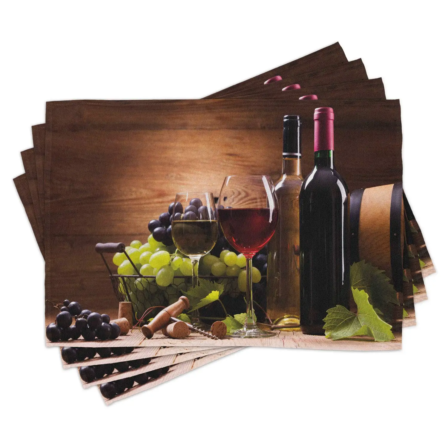 

Wine Place Mats Set of 4, Glasses of Red and White Drink, Served Grapes, French Gourmet Serving Placemats, Dining Table