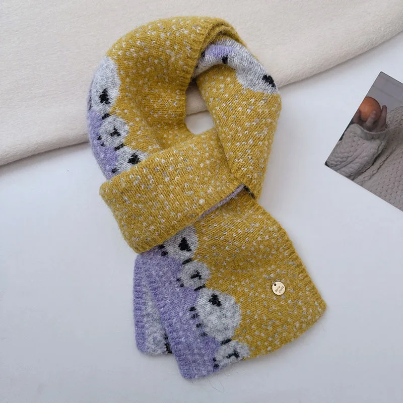 Wool blended cute contrasting color fashionable scarf women's medium and long little sheep student warm scarf winter kawaii