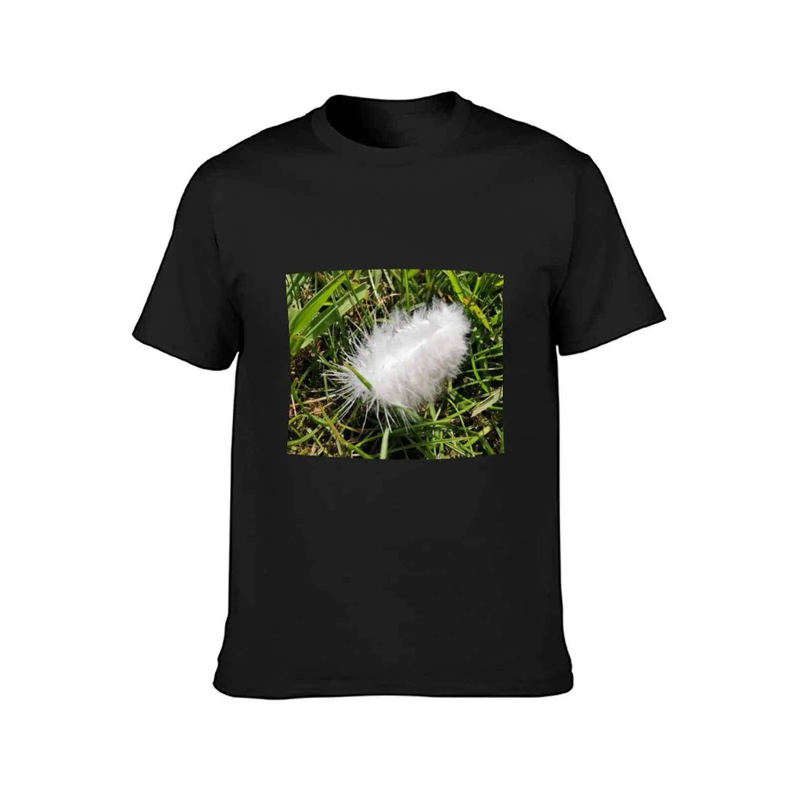 White Feather On Green Grass T-Shirt customs design your own oversizeds oversized mens t shirts casual stylish