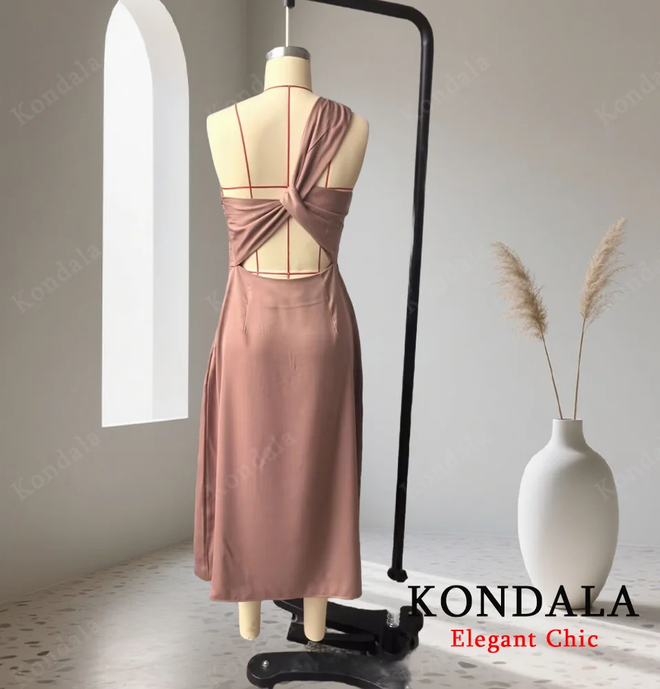 Sukienka satynowa KONDALA na przyjęcie świąteczne, długa, z jednym ramiączkiem, asymetryczna, dopasowana, elegancka sukienka damska na kolację, moda 2025.