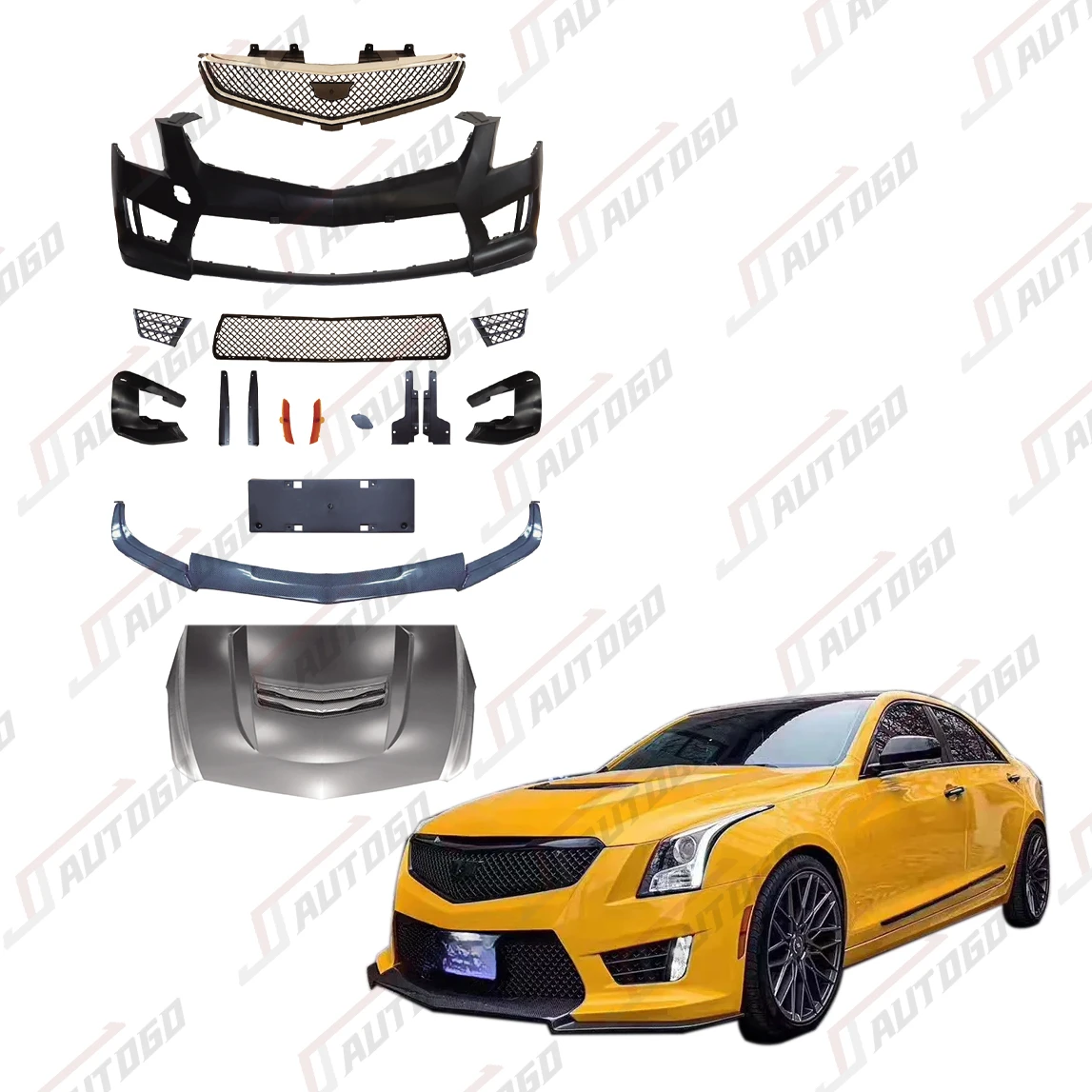 

Комплект кузова автомобиля для Cadillac ATS 2014, 2015, 2016, 2017, 2018, 2019, модифицированная модель, включает в себя передний бампер, губа из углеродного волокна в сборе