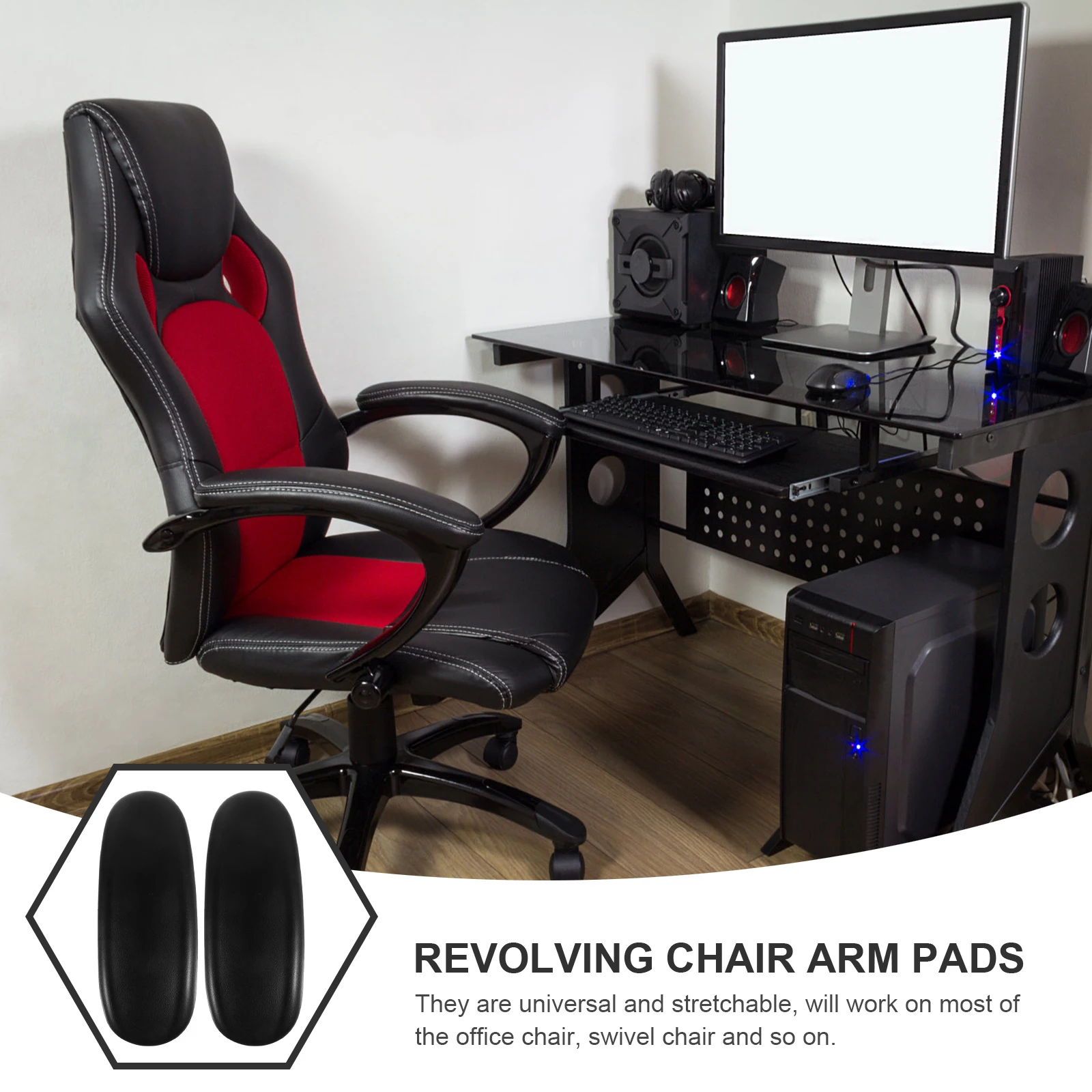 

2 Pieces 255x95MM Chair Armrest Black Replacement Pads for Office Gaming Adjustable Arm Support Furniture Parts