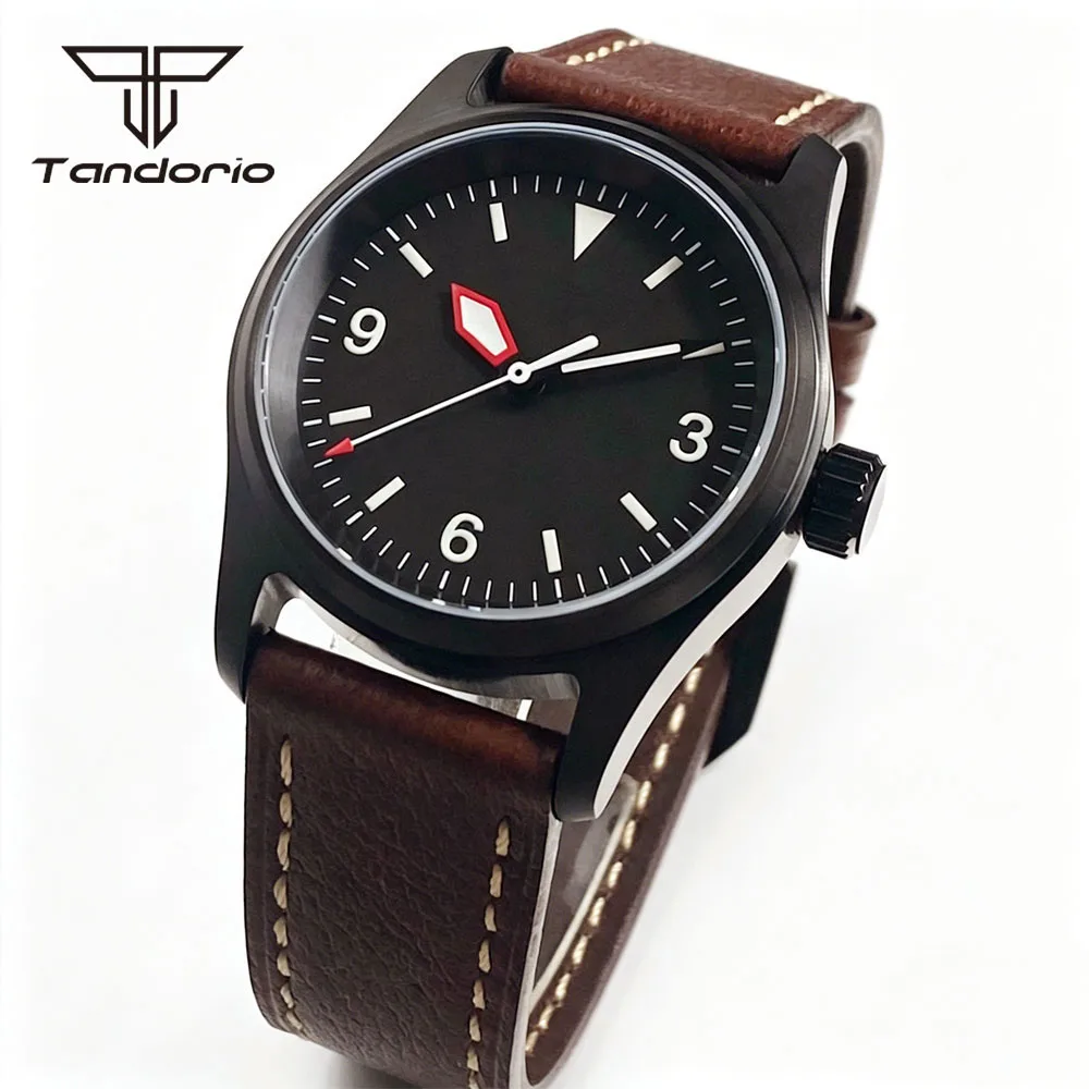 Tandorio Black PVD Diving Automatic 36mm Pilot Watch for Men Sapphire Glass Japan NH35/Miyota 8215 Movt Pin Buckle Waterproof