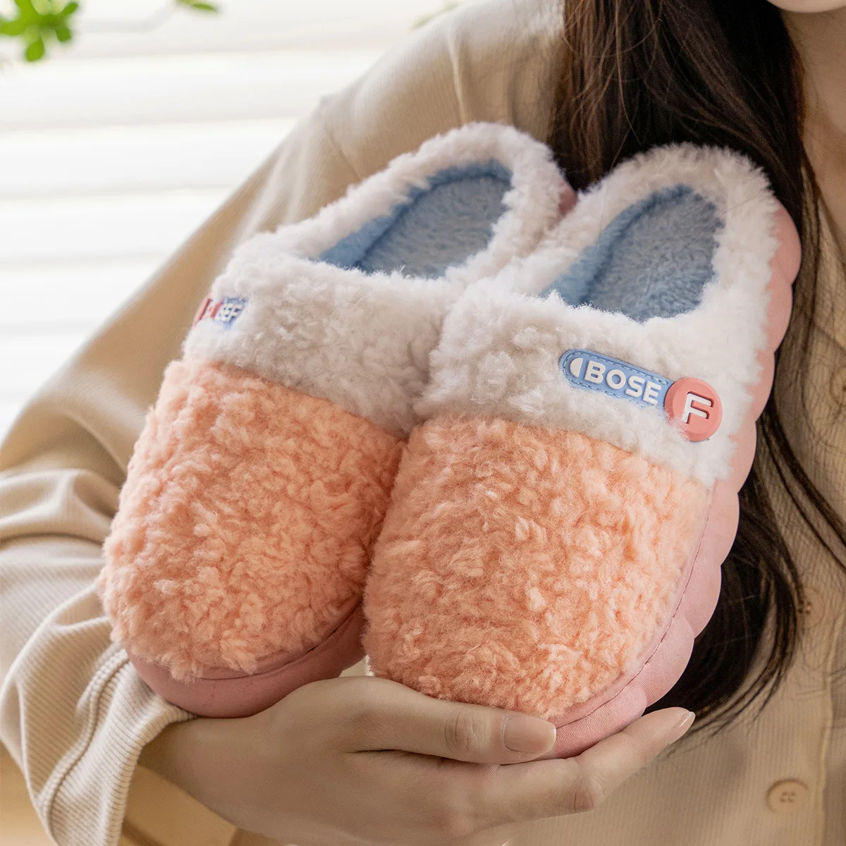 Winter men indoor cotton slippers thick bottom soft slippers warm floor cozy flat heel home indoor bedroom ladies plush slippers