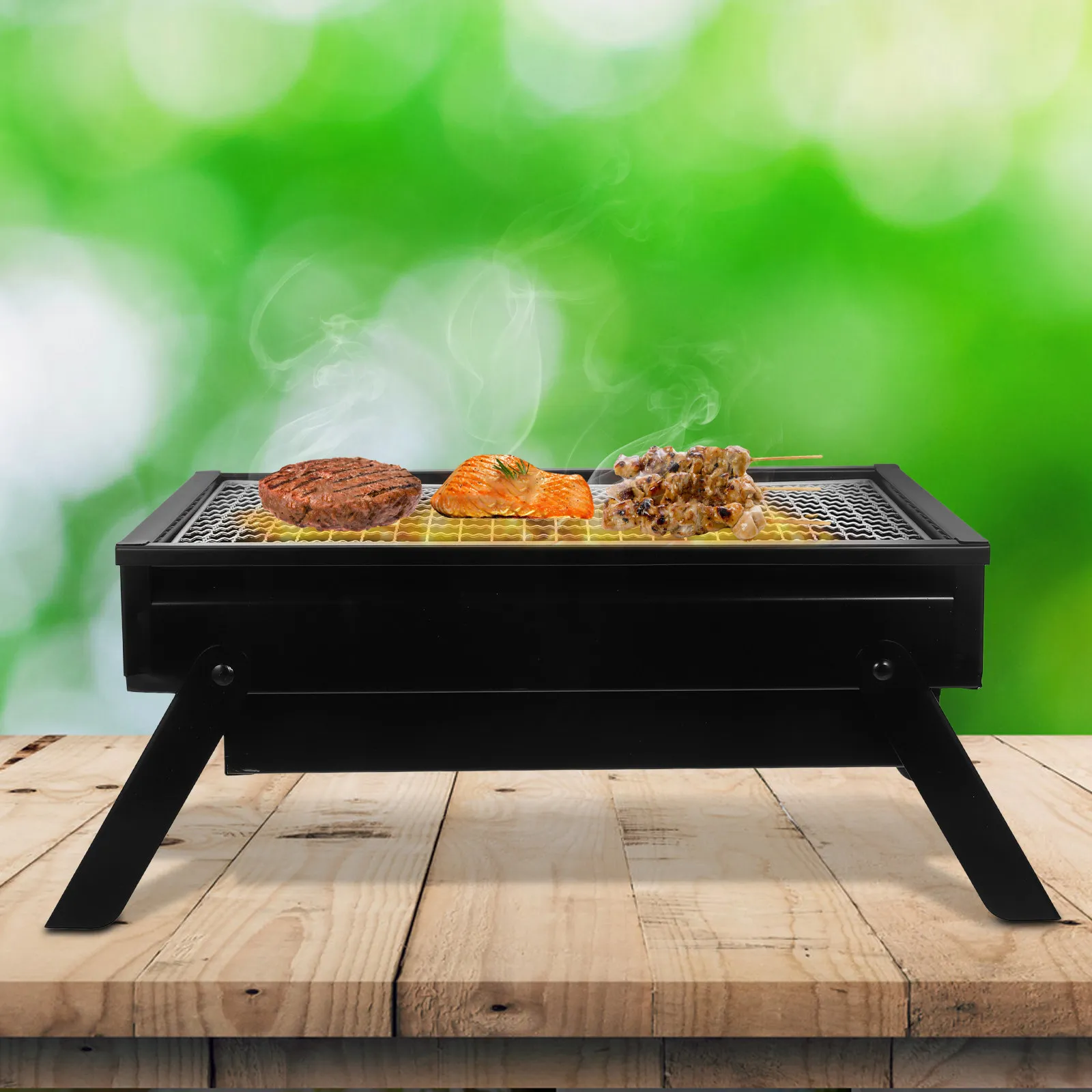 Folding Portable Charcoal Grill Small Tabletop Bbq for Outdoor Cooking Camping Hiking Picnic Easy Clean Pull Out Ash Tray Grill