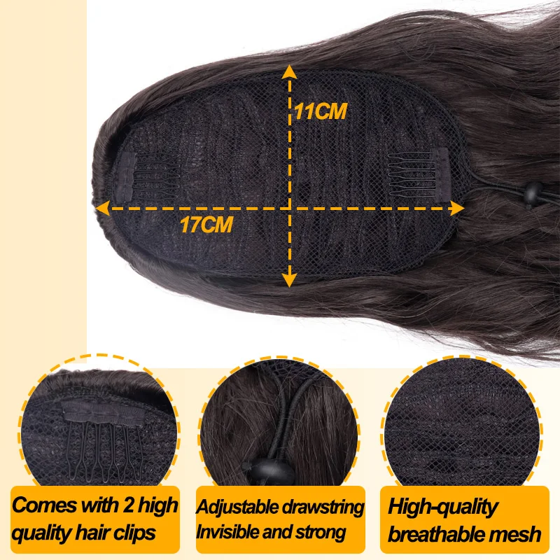 Synthetic Long Wavy Ponytail Synthetic Drawstring Ponytail Clip In Hair Extension For Women Natural Hairstyle Black Blonde