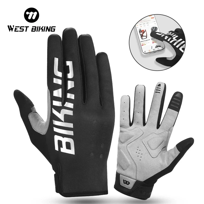 

WEST BIKING Bicycle Gloves Touch Screen Anti Slip Breathable Cycling Gloves Shockproof Reflective Full Finger Motorcycle Gloves