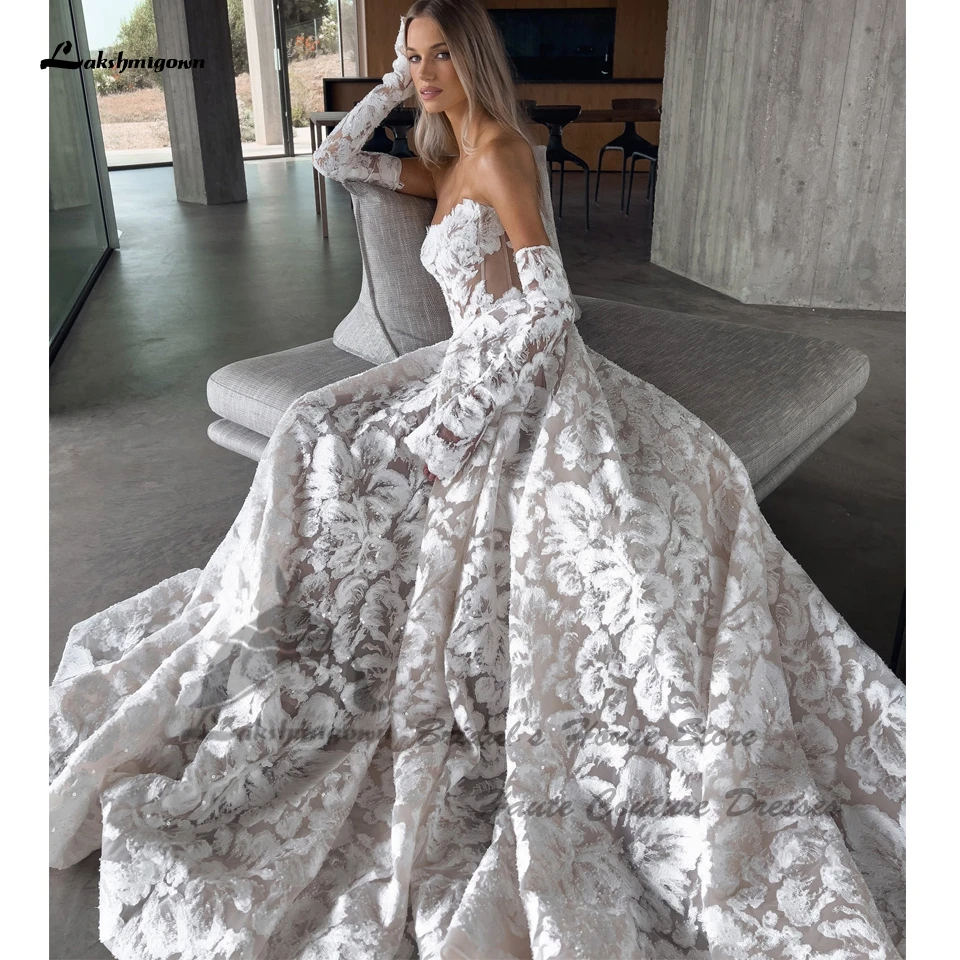 Lakshmigown Luxuriöse Spitzen-Boho-Hochzeitskleider 2026 Funkelnde Pailletten-Strandbrautkleider mit Abnehmbaren Langen Ärmeln Maßanfertigung – Detail 5