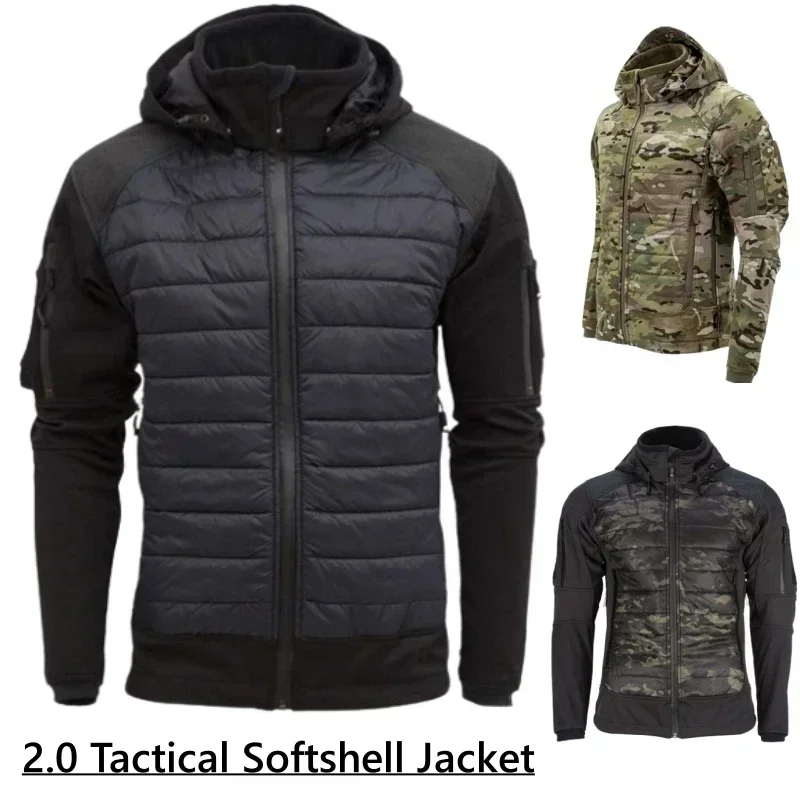 Men Outdoor Windproof Waterproof Padded Coat Hiking Hunting Jackets Hooded Windbreaker 2.0 Upgraded Tactical Soft Shell Jacket