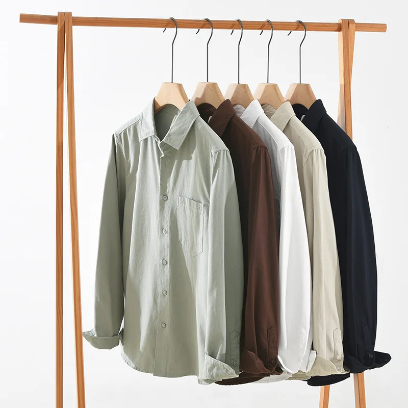 

Мужская классическая однотонная рубашка из 100% хлопка с отложным воротником, топ в японском стиле с длинными рукавами для мужчин, camisas TS-853