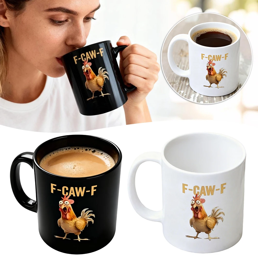 Taza de café F-Caw-F, divertida taza de pollo, novedad, tazas de café de gallo de cerámica F-Caw-F para hombres y mujeres, decoración del hogar de granja