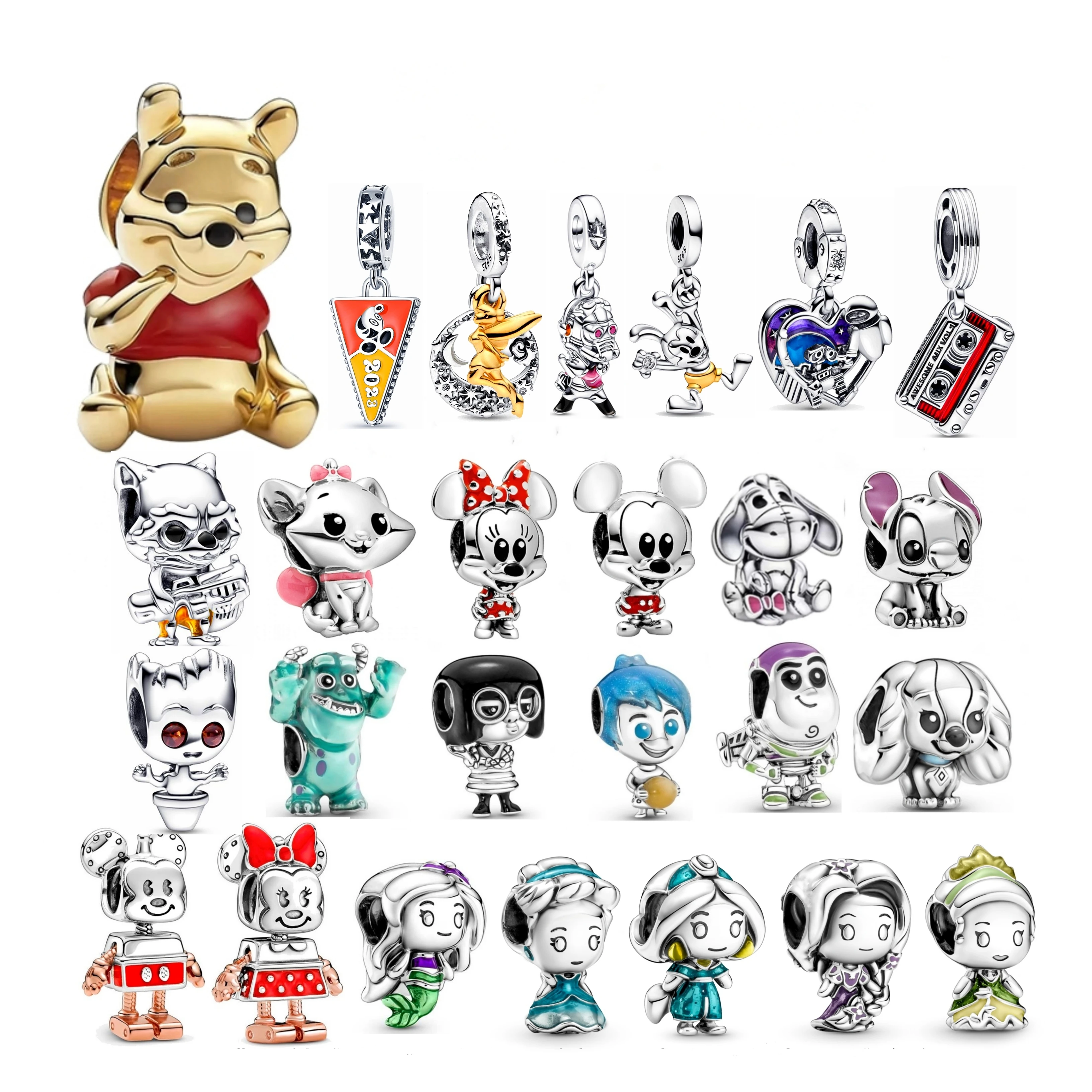 NEW 925 Silver Cartoon Collection Stitch Bear Charm Bead Pendant Fit DIY Pan Women Bracelet Original Jewelry Gift