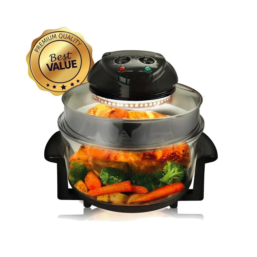 Multipurpose Halogen Oven Air Fryer/Rotisserie/Roaster Glass Chamber Cooker Black  Inclusive