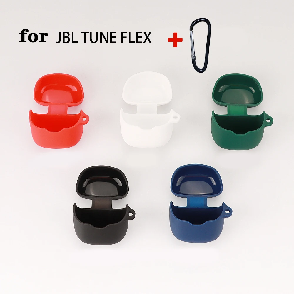 ซิลิโคนสำหรับ JBL TUNE FLEX สีทึบ Anti-Drop ป้องกันหูฟังฝาครอบกล่องชาร์จกรณีตะขอ
