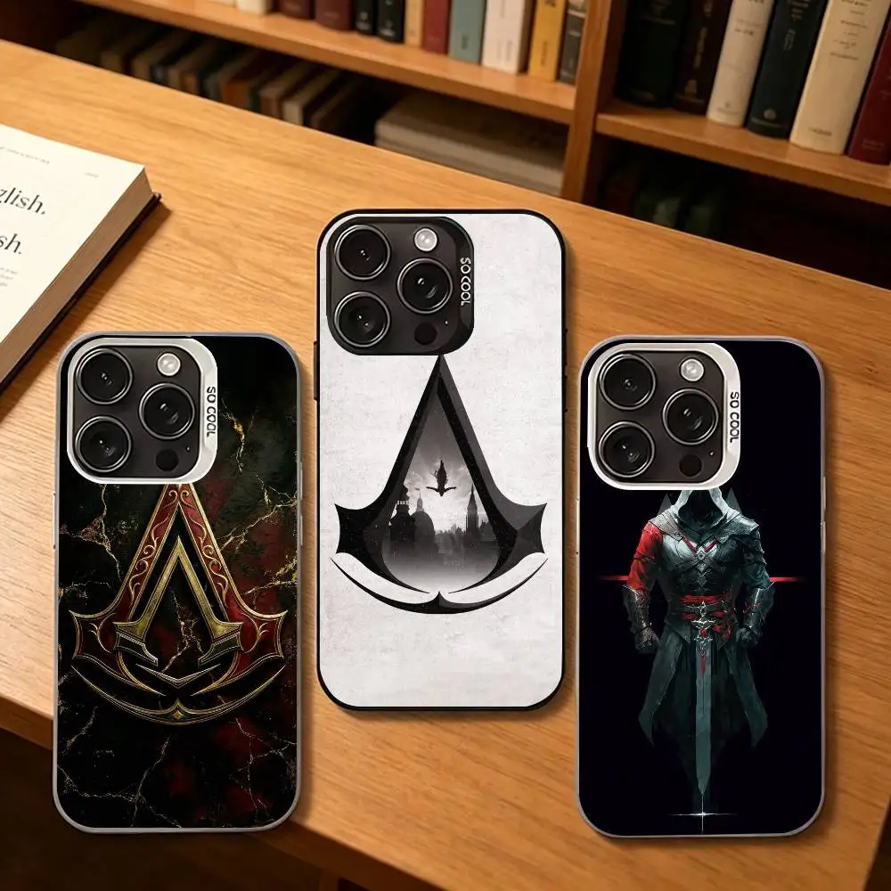 Funda para Teléfono con Gráfico del Logotipo de Assassin's Creed para iPhone 17, 16, 15, 14, 13, 12, 11 Plus Pro Max XS, Cubierta Negra Brillante