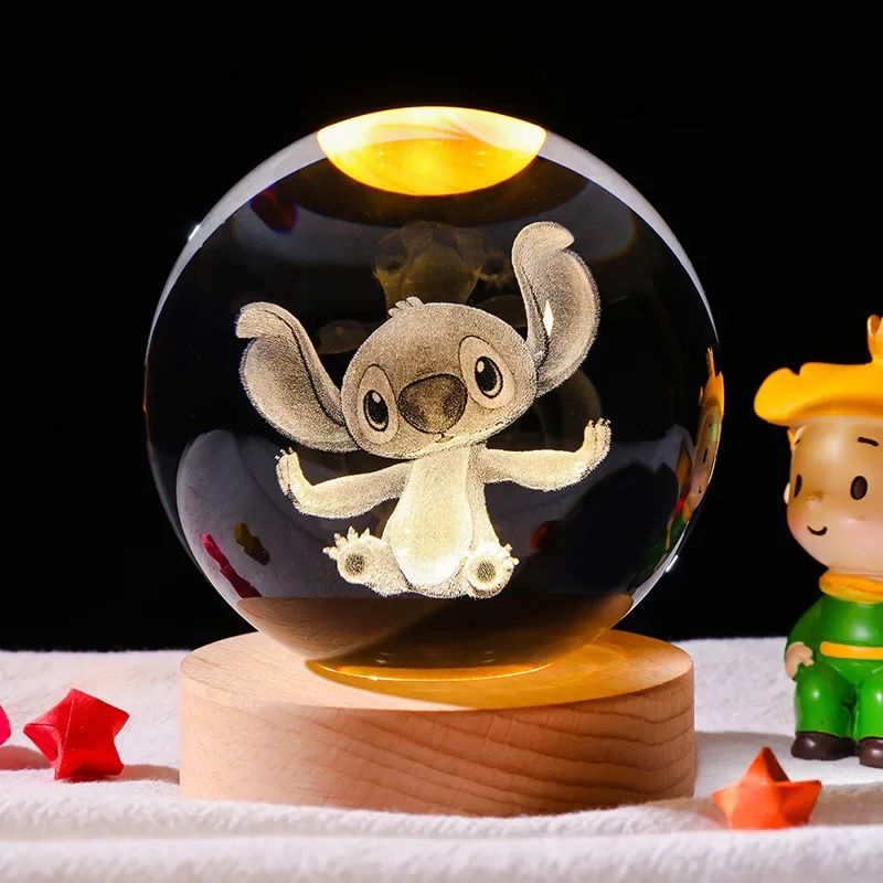 

Cartoon Cute Stitch Crystal Ball Luminous 3D Carved Warm Light Nightlight Tabletop Decoration Creative Children's Birthday Gift