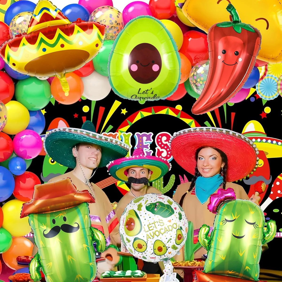 6 sztuk balonów na imprezę Fiesta, balony Cactus Sombrero Chili, dekoracje świąteczne Cinco de Mayo, materiały na przyjęcie z okazji Taco