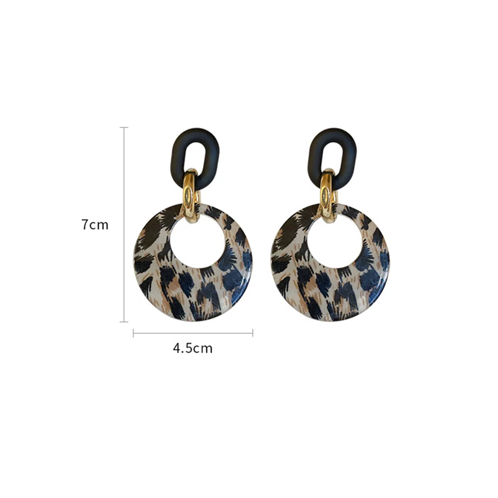 Vintage Leopard Print Geometric Circle Earrings for Women New Trendy Temperament High-End Atmospheric Earrings Jewelry