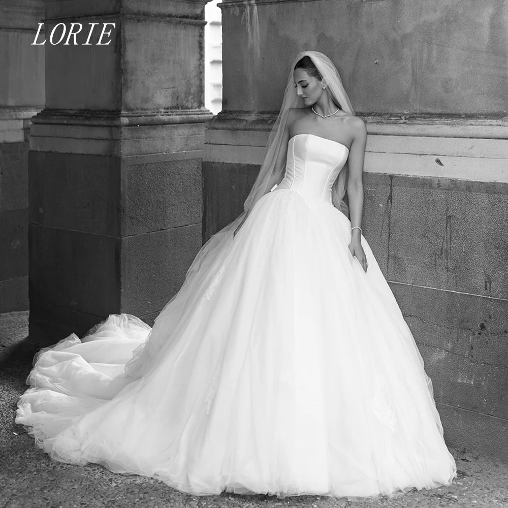 

LORIE Classical Tulle A Line Wedding Dress Strapless Bridal Dresses Appliques Sleeveless Wedding Gown Customized 2026