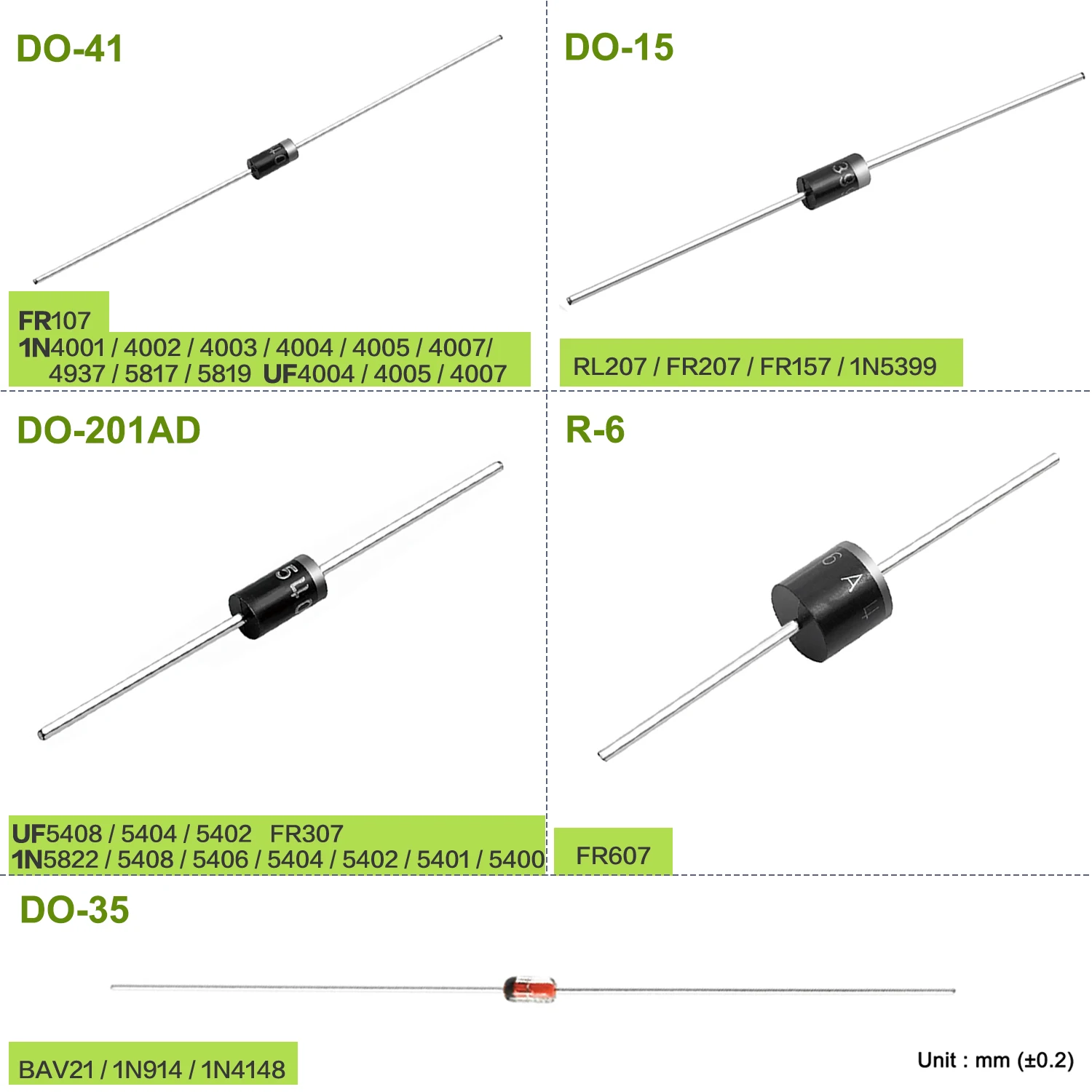 32 werte Fast Recovery Schalt Schottky Barrier Rectifier Diode 1N4001 1N4004 1N4007 1N5408 UF4007 1N5817 1N5819 1N5822 1N4148