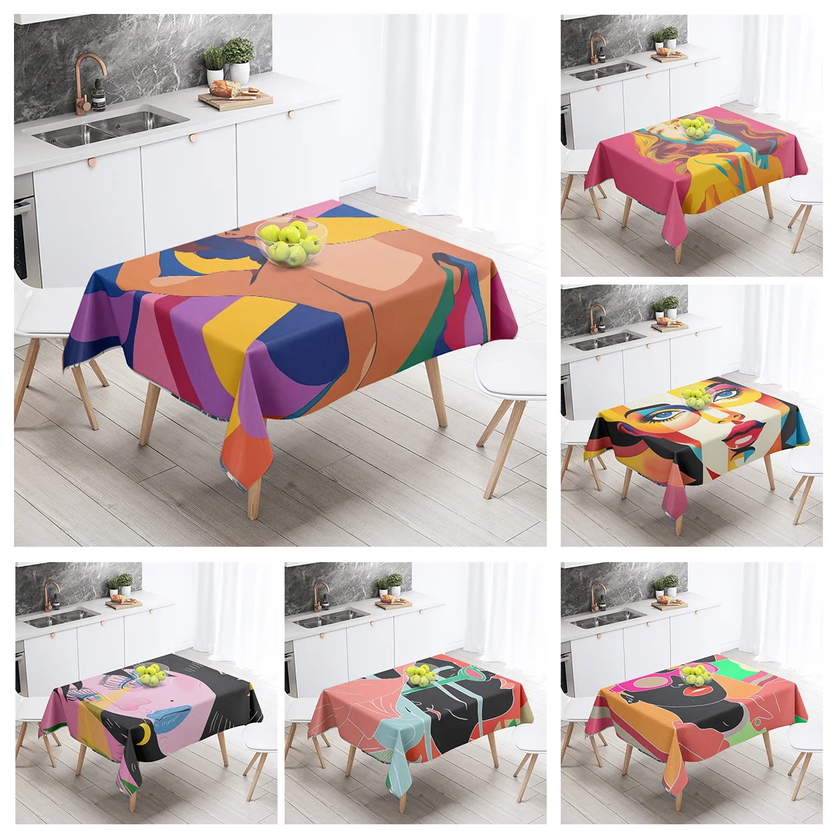 Nordic Morandi Colorful Tablecloth Abstract Geometric Pattern Fadproof Coffee Table Mat Living Room Decorative Tablecloth