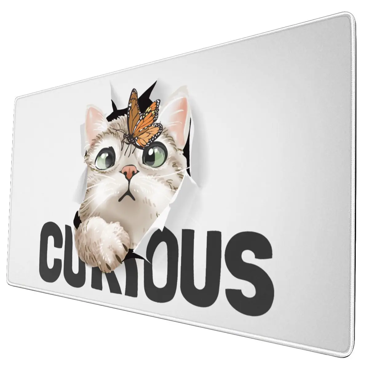 Cute Kitten Catching Butterfly Gaming Mouse Pad Office Carpet Black Fabric Mousepad for Gamers