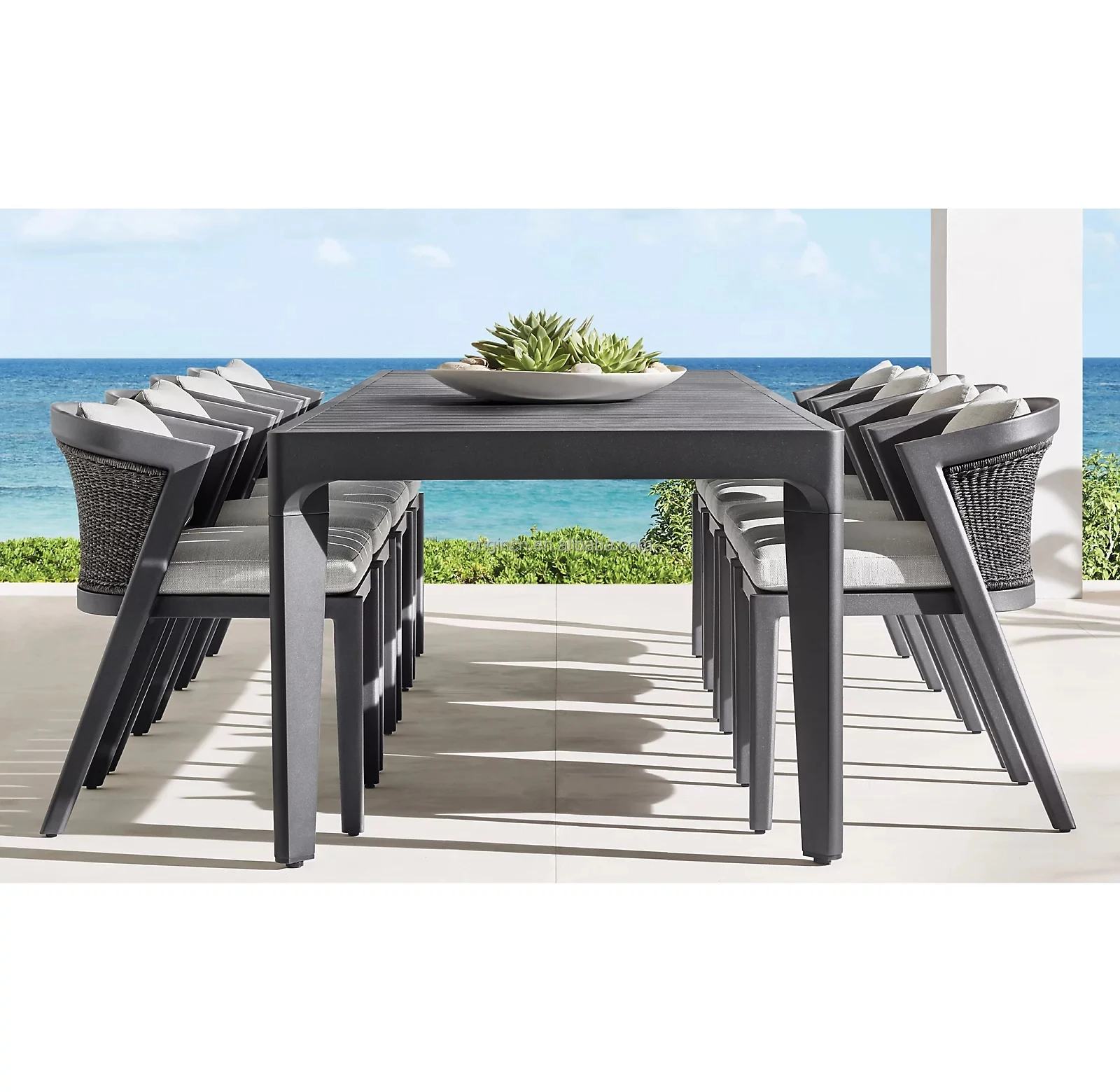 

Aluminum Patio Luxury Furniture Rattan Weaving Backrest 8 Seat Chairs Outdoor Dining Set