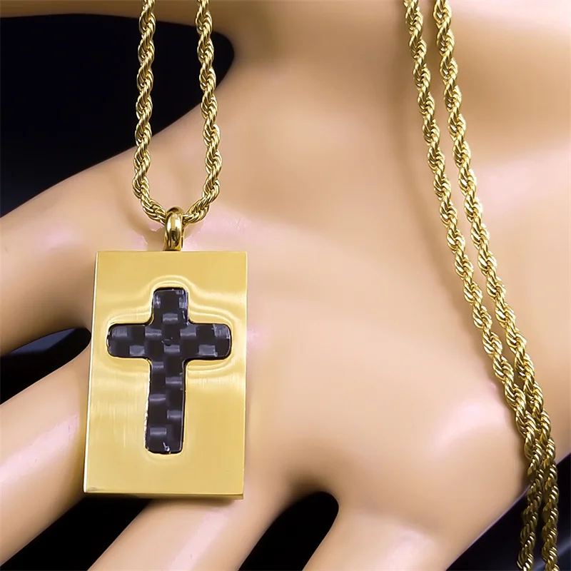 

Fashion Cross Rectangle Pendant Necklace for Men Stainless Steel Gold Color Geometric Necklaces Jewelry Gift for Boyfriend NXS08