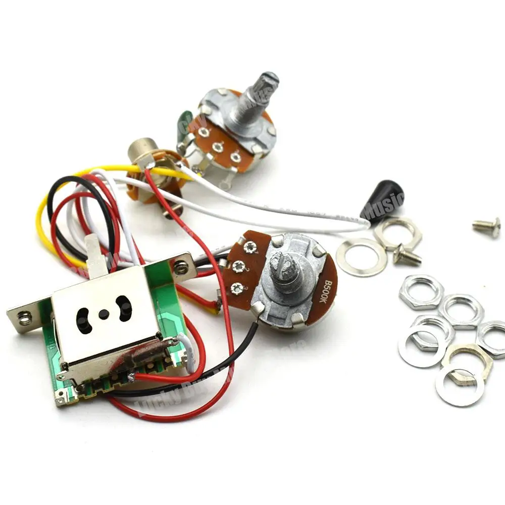 3 Pickup Guitar Wiring Harness Prewired with A500K B500K Big Pots 3/5 Way Switch 1 Volume 1 Tone Black-White