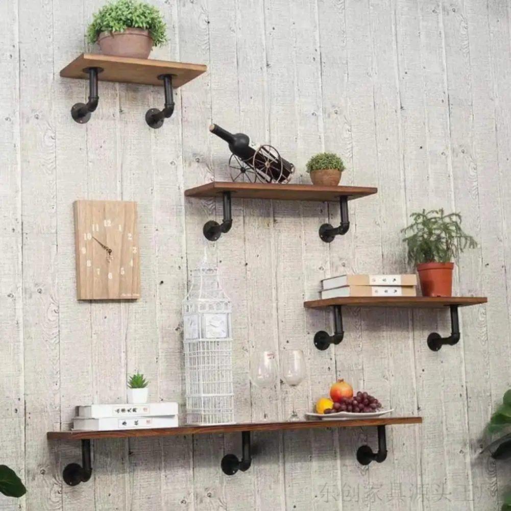 2Pcs Industrial Curtain Rods Wall Partition Pipe Racks Wall Mounted Plumbing Pipe Shelves Iron Storage Bracket Wall Bracket Rack
