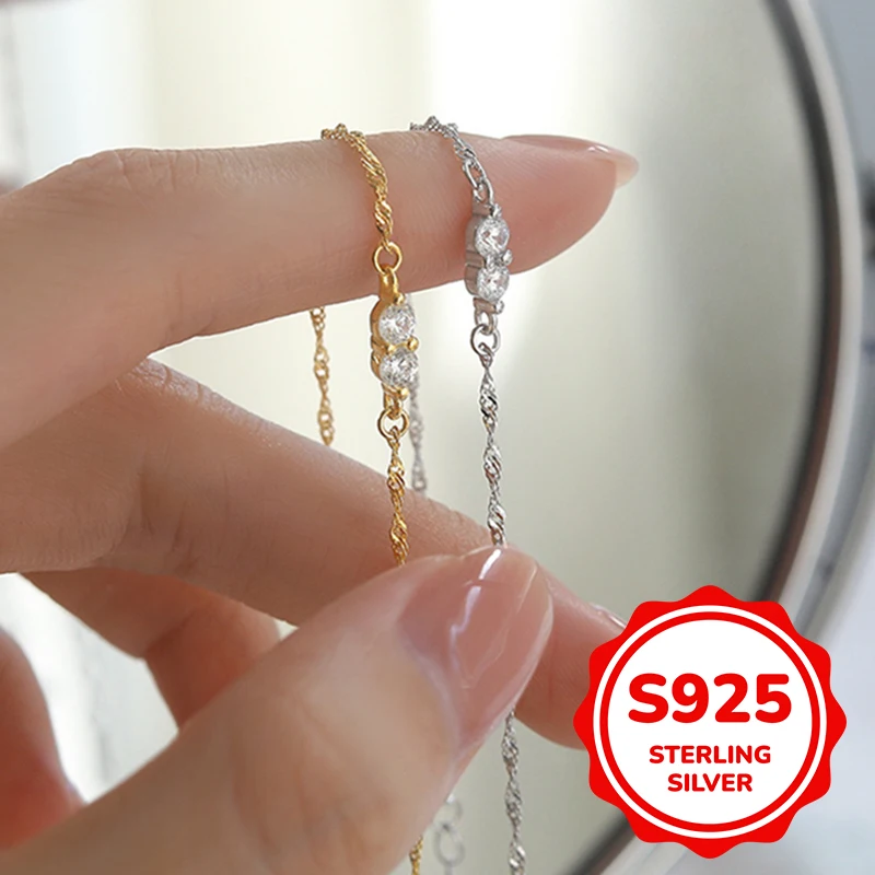 

s925 sterling silver water wave twist chain round zircon bracelet for women light luxury classic elegant fashion retro simple