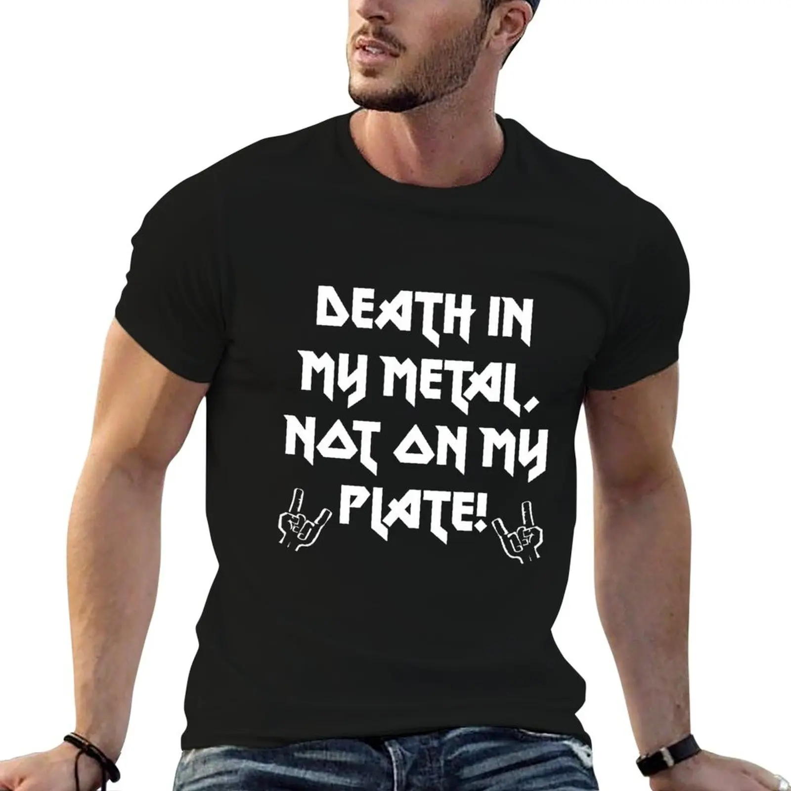 Death in my metal not on on my plate - vegan death metal T-Shirt Holiday Party T-Shirt for Men