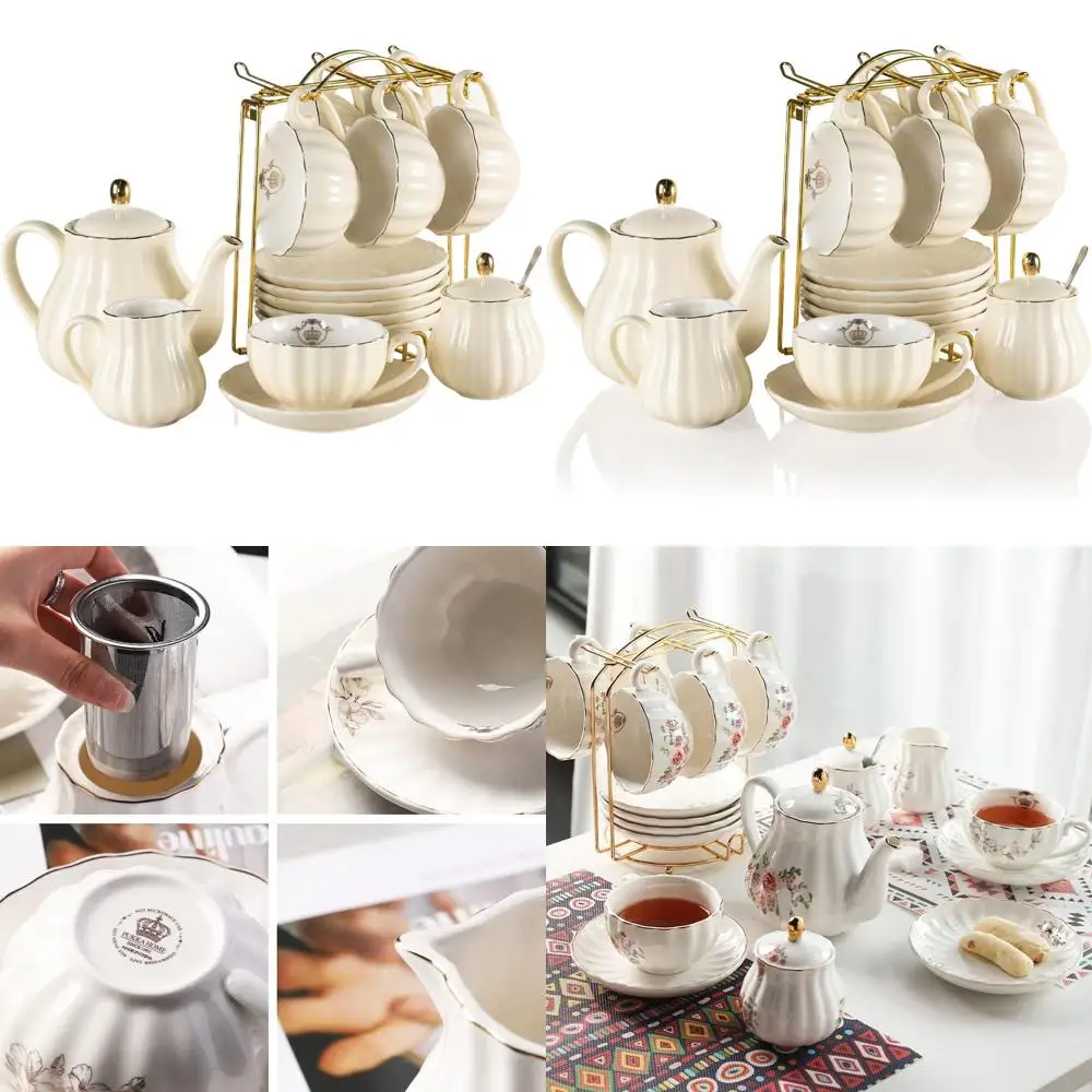 

Фарфоровый чайный сервиз Royal Series, чашки и блюдца на 8 унций на 6 человек, с чайником, сахарной чашкой, сливочником, чайными ложками, ситечком для чая, идеально подходит для H