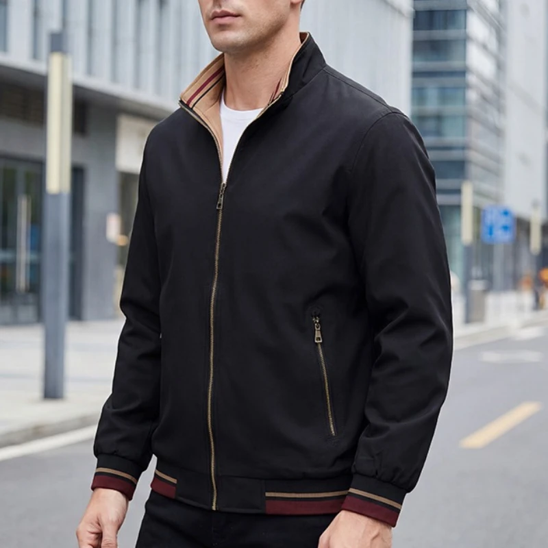 Men's Stand Collar Zipper Work Jackets Outdoor Sports Coat Windbreaker for Men Autumn Winter Elegant Business Outerwear Coats