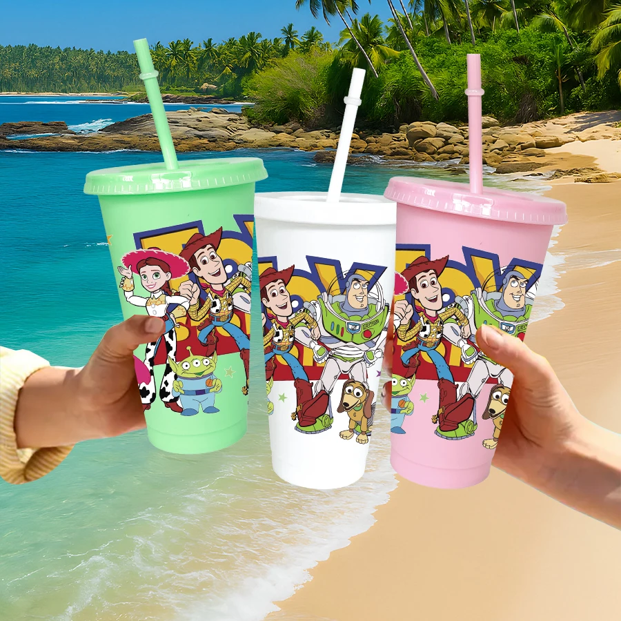 12 Uds Disney Toy Story Denim 26oz tazas de café de jugo de plástico de colores para fiesta de cumpleaños