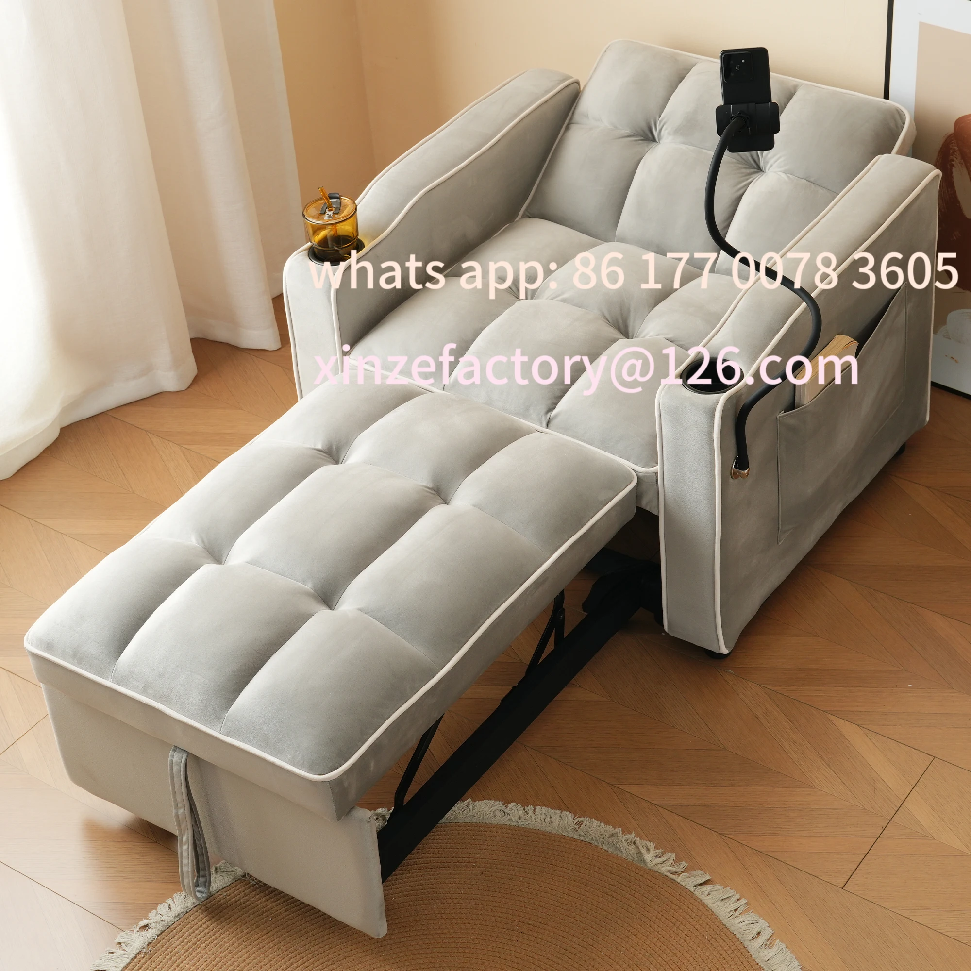 

Customizable 3-in-1 extendable single sofa bed with beverage rack and phone holder,sofa bed,chair,perfect for small rooms